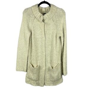 Free People Neutral Wool Blend Fuzzy Longline Cardigan Sweater Small Cream
